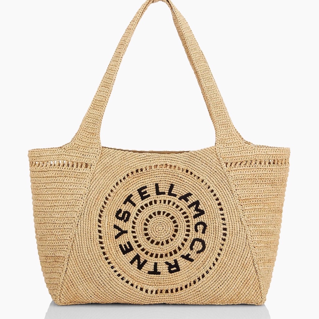 Stella Mccartney Natural Crochet Tote With Dark Brown Logo